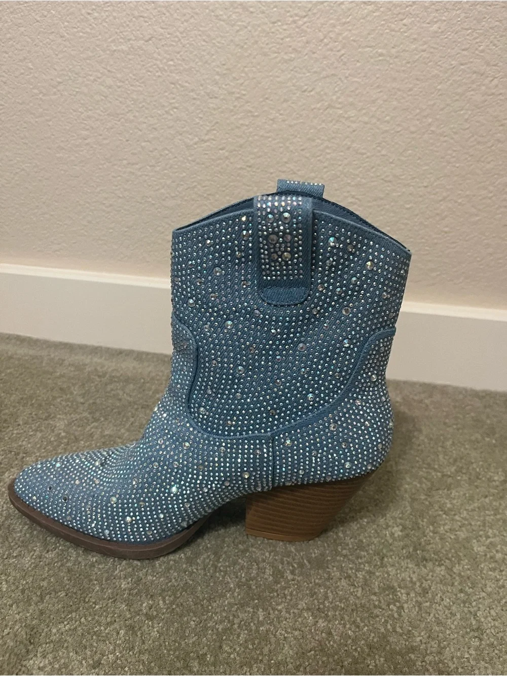 Women’s Sparkle Western Ankle Boots in Blue with Stud Details